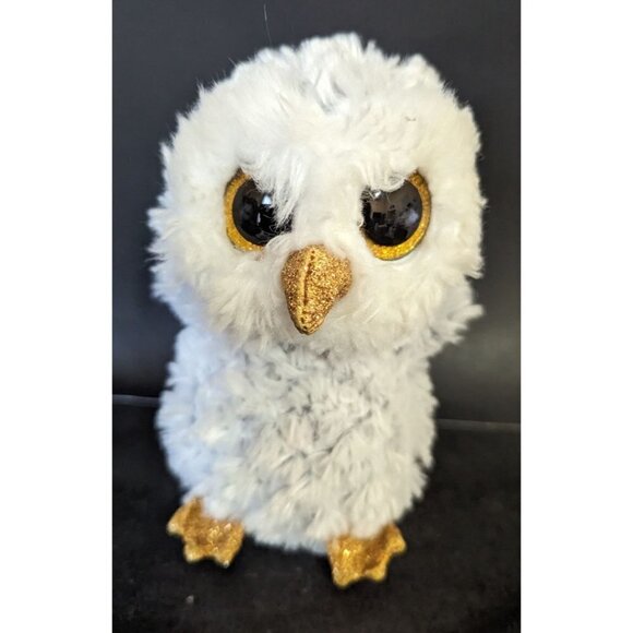 Ty Beanie Boos Owlette Plush Gray White Owl Gold Glitter Eyes 6" 2017 - Picture 1 of 7